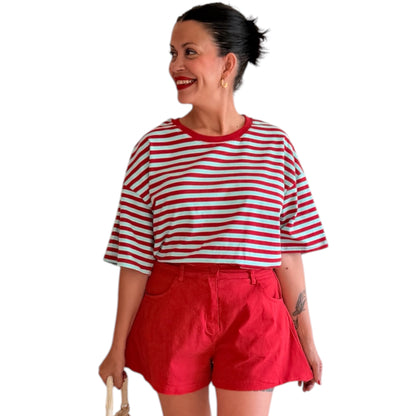 Camiseta rayas roja turquesa