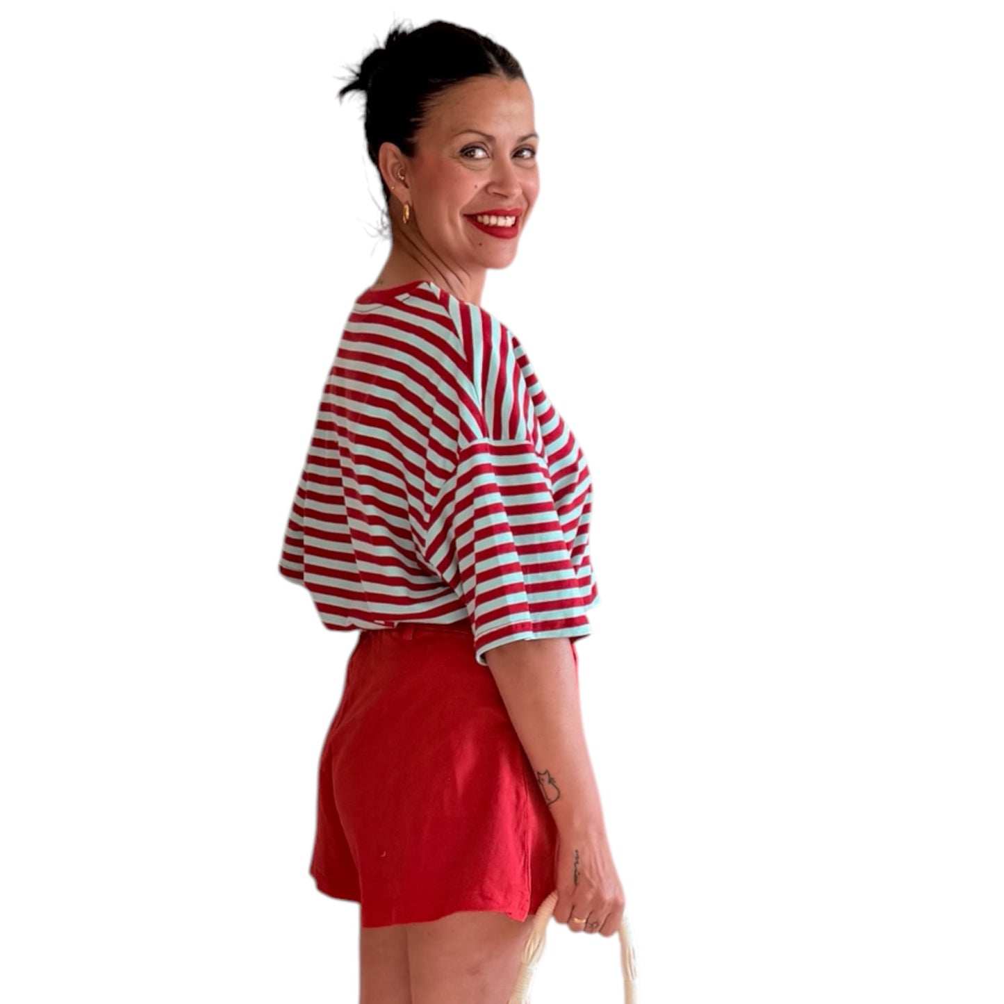 Camiseta rayas roja turquesa