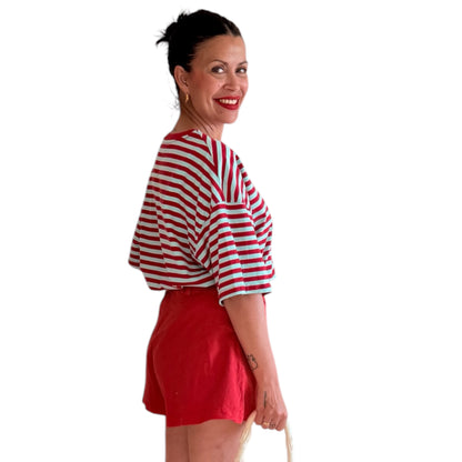 Camiseta rayas roja turquesa