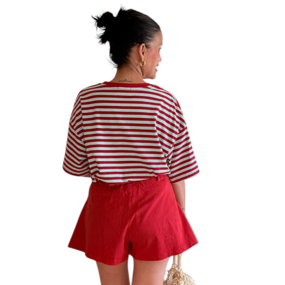 Camiseta rayas roja turquesa