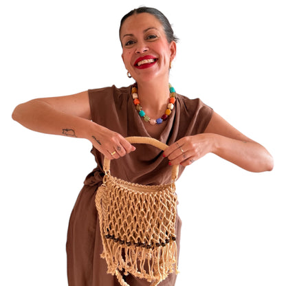 Bolso crochet abalorios camel