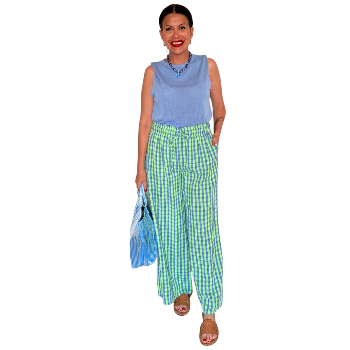 Pantalón cuadry vichy flúor