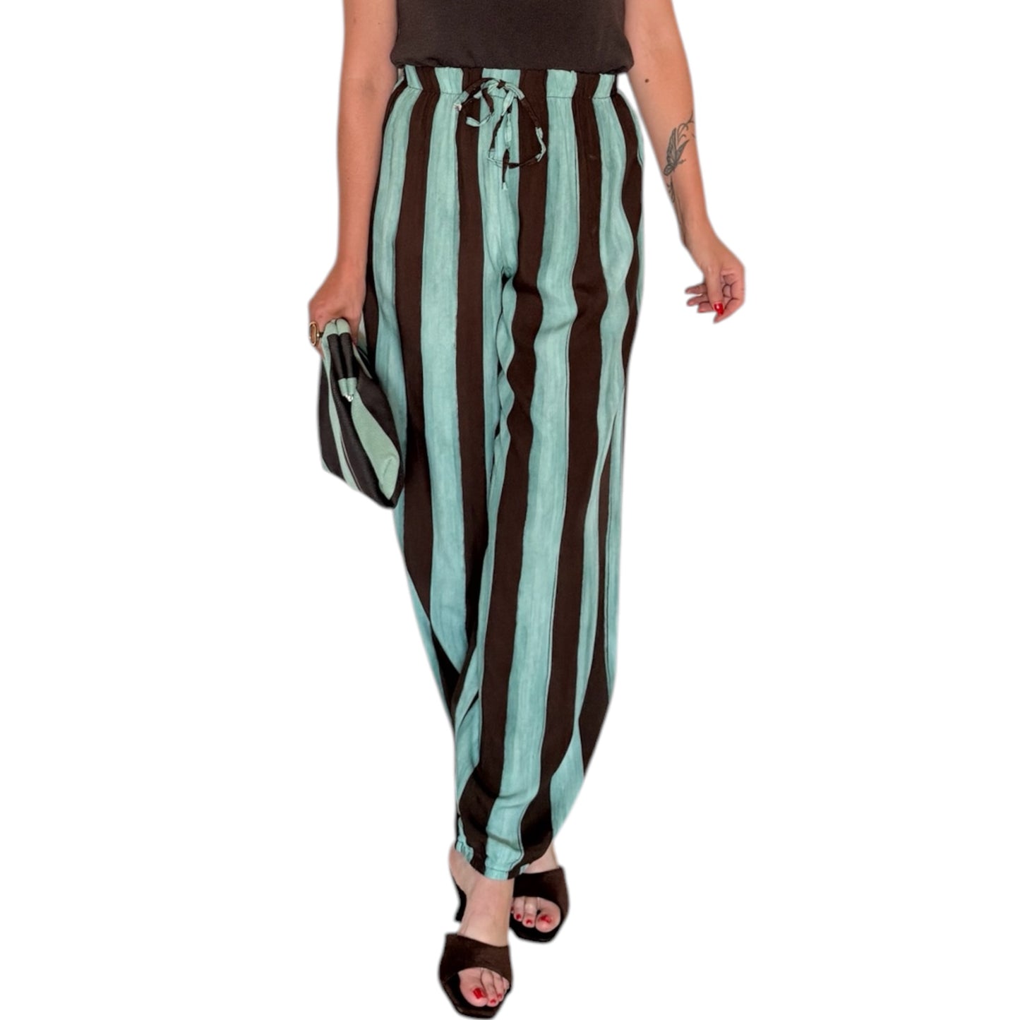 Pantalón rayas jaspe verde y chocolate