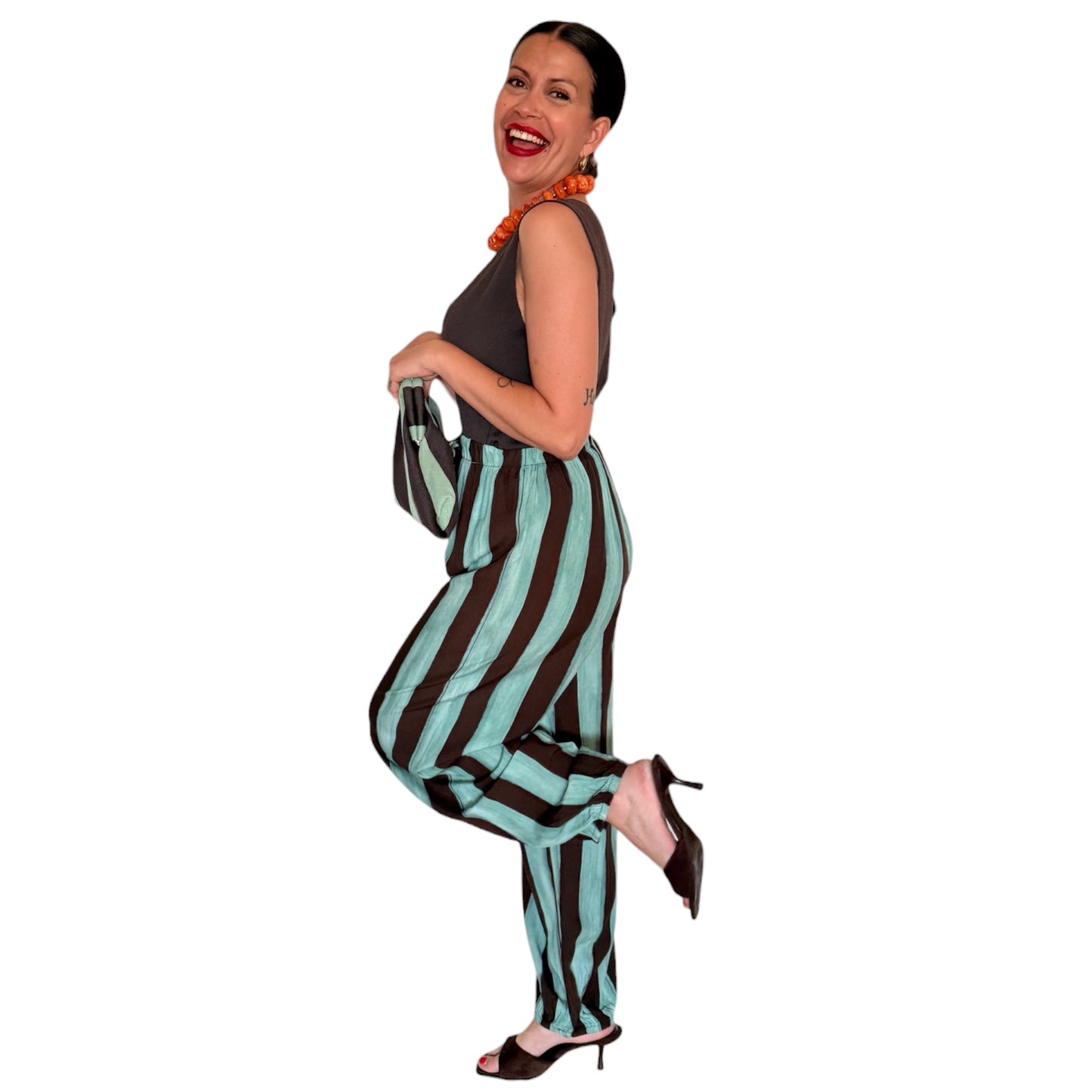 Pantalón rayas jaspe verde y chocolate