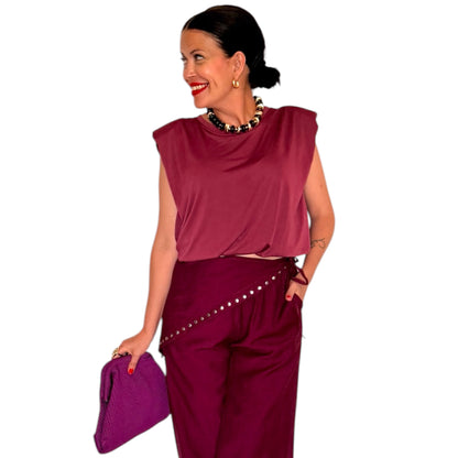 Pantalón burdeos pañuelo