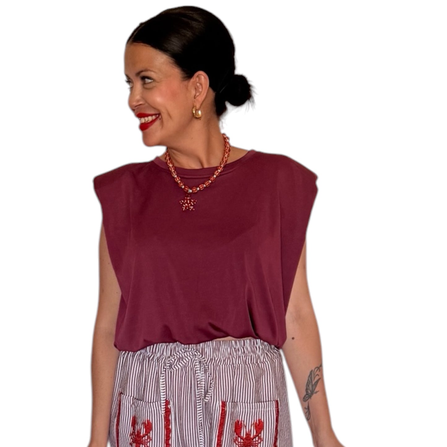 Camiseta hombreras burdeos