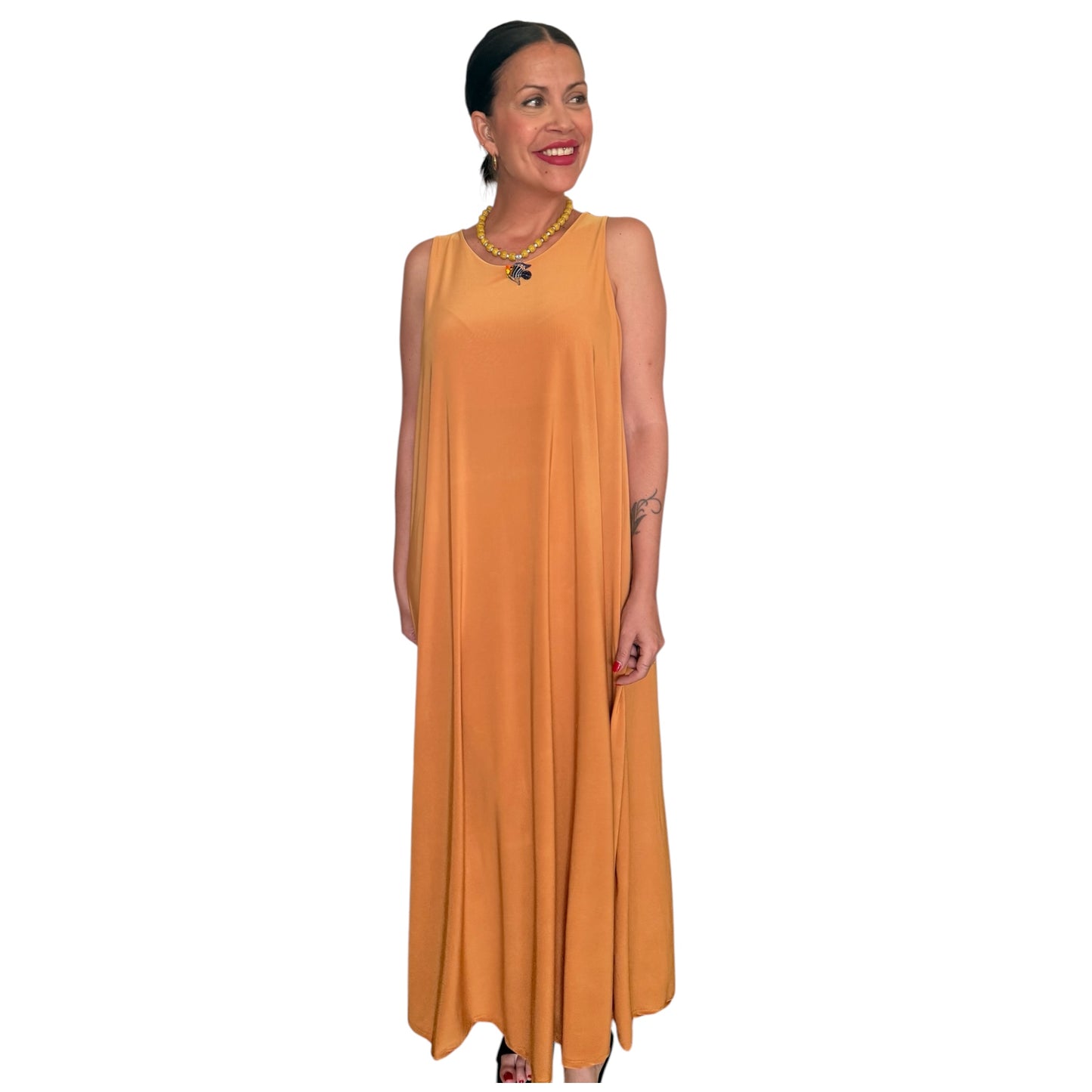 Vestido liso mostaza AMY