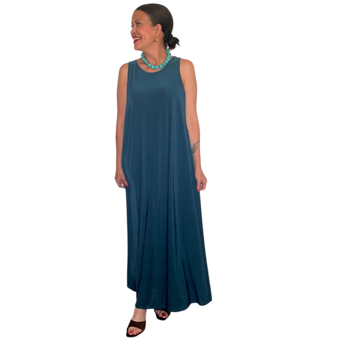 Vestido liso azul índigo AMY