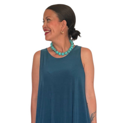 Vestido liso azul índigo AMY