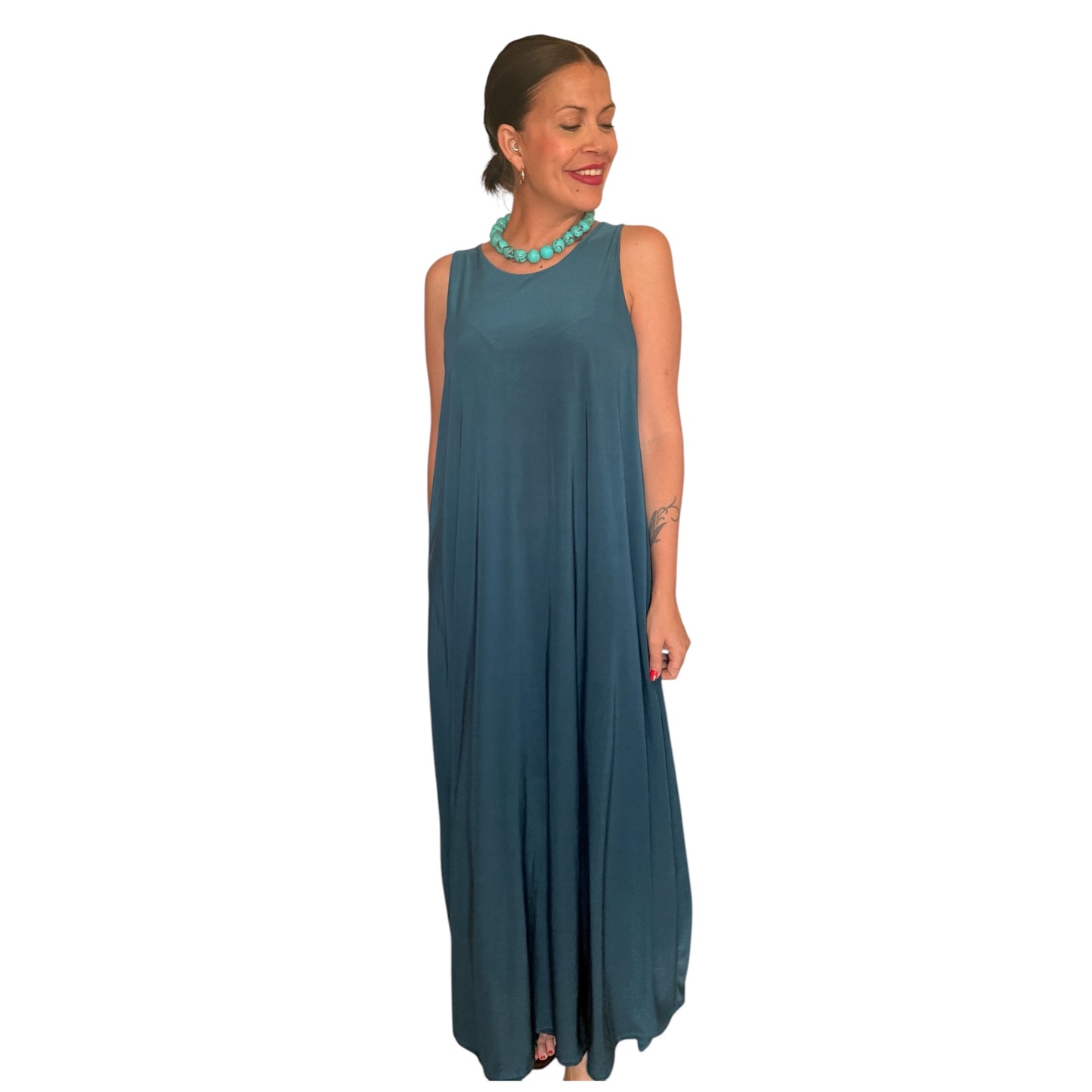 Vestido liso azul índigo AMY