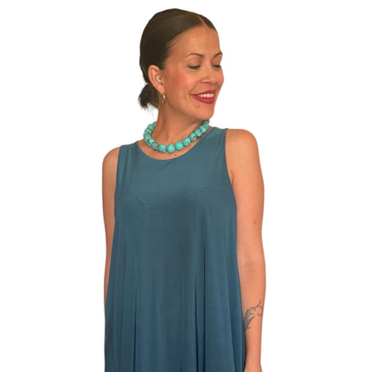 Vestido liso azul índigo AMY