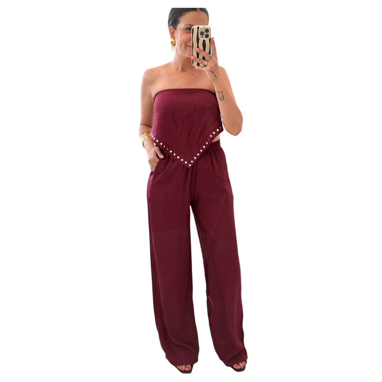 Pantalón burdeos pañuelo