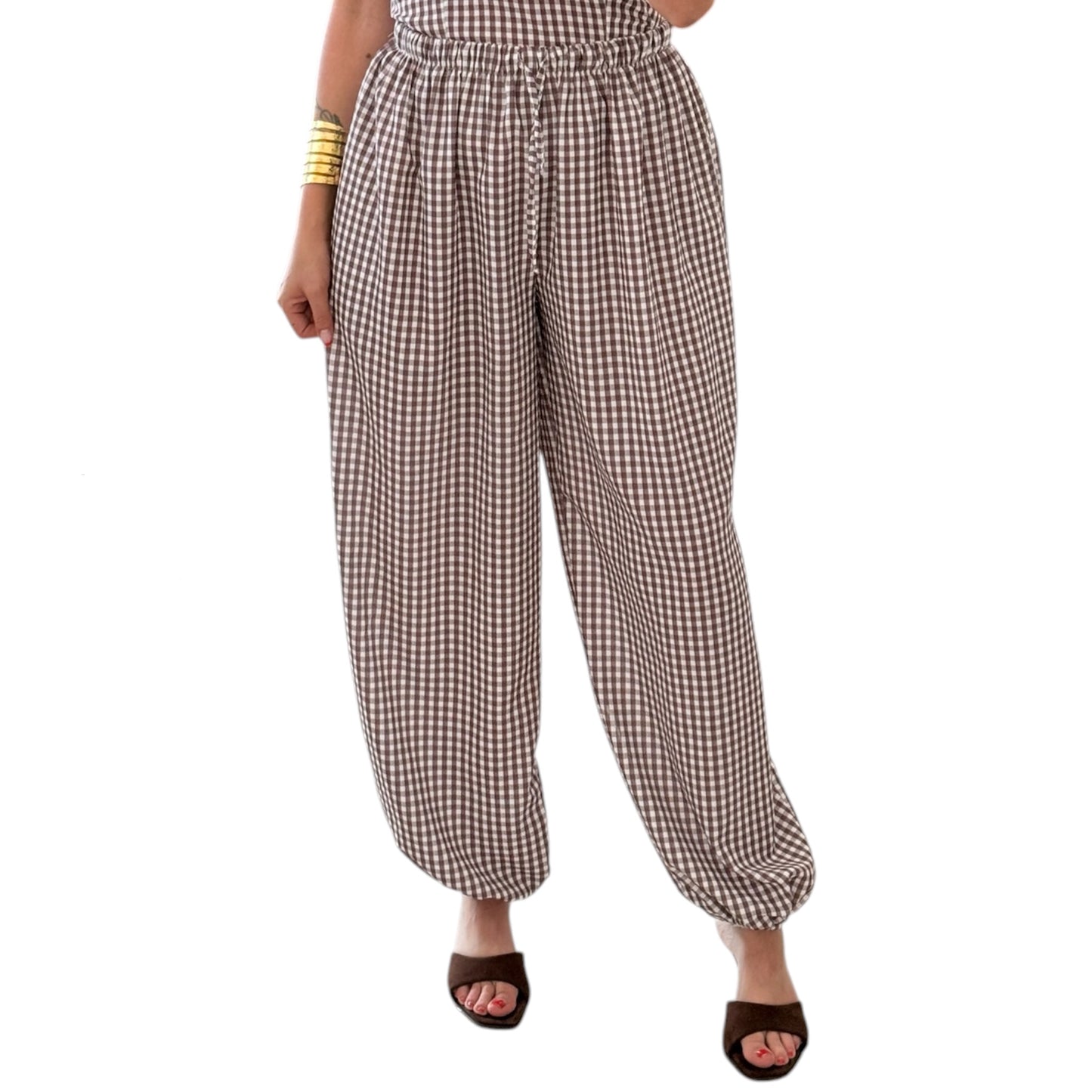 Pantalón bombacho vichy chocolate