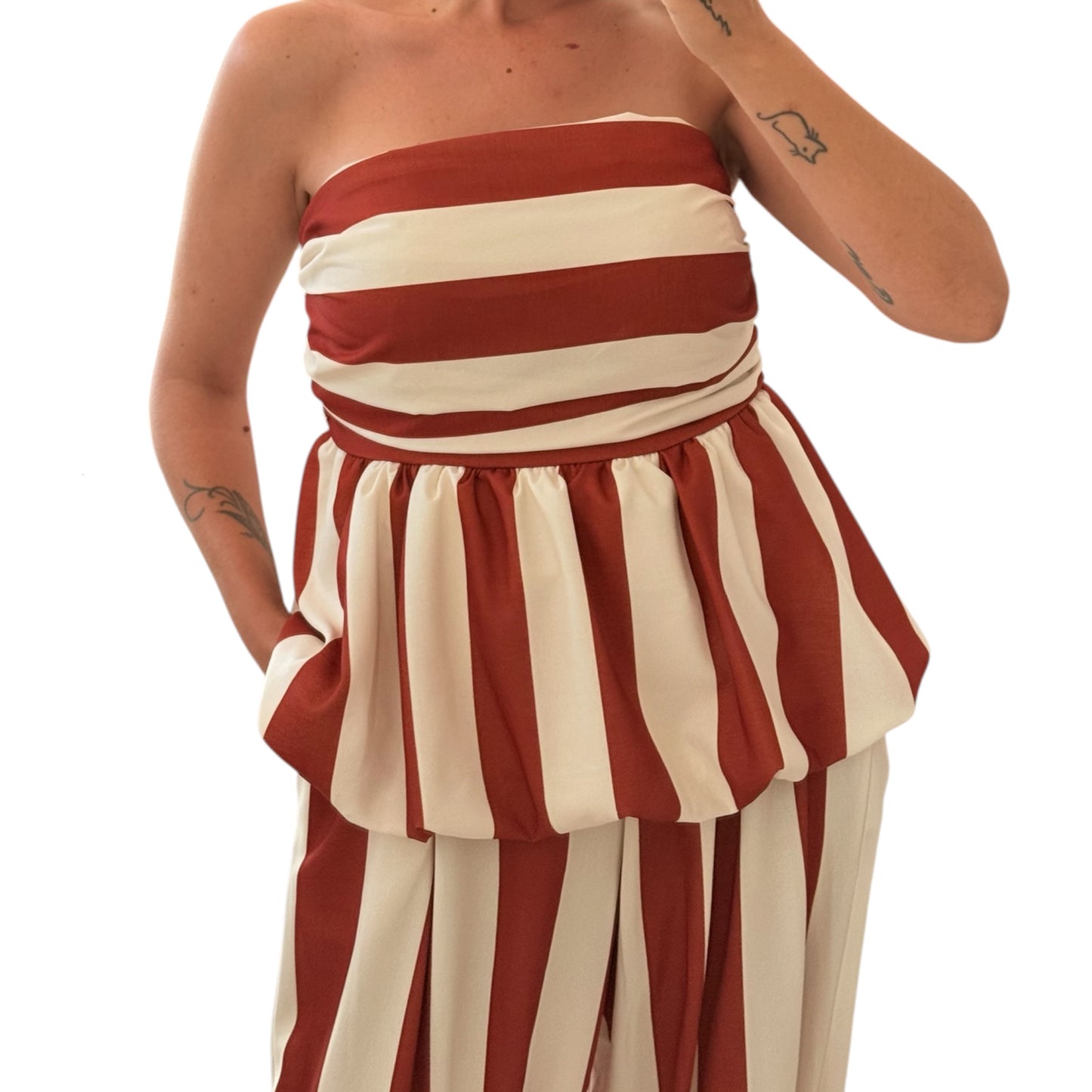 Conjunto rayas teja