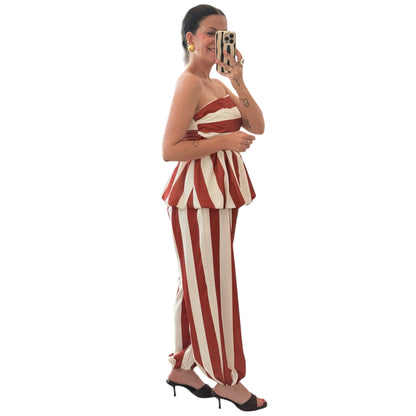 Conjunto rayas teja