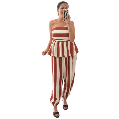 Conjunto rayas teja