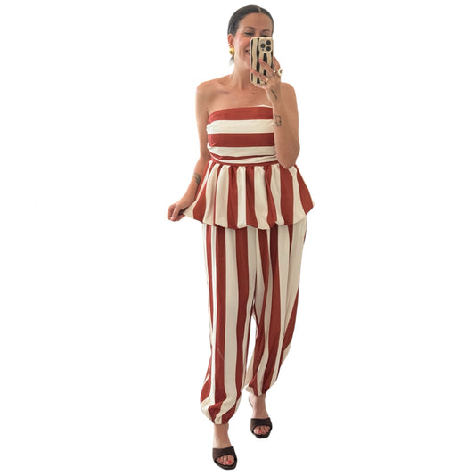 Conjunto rayas teja