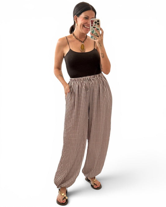 Pantalón bombacho vichy chocolate