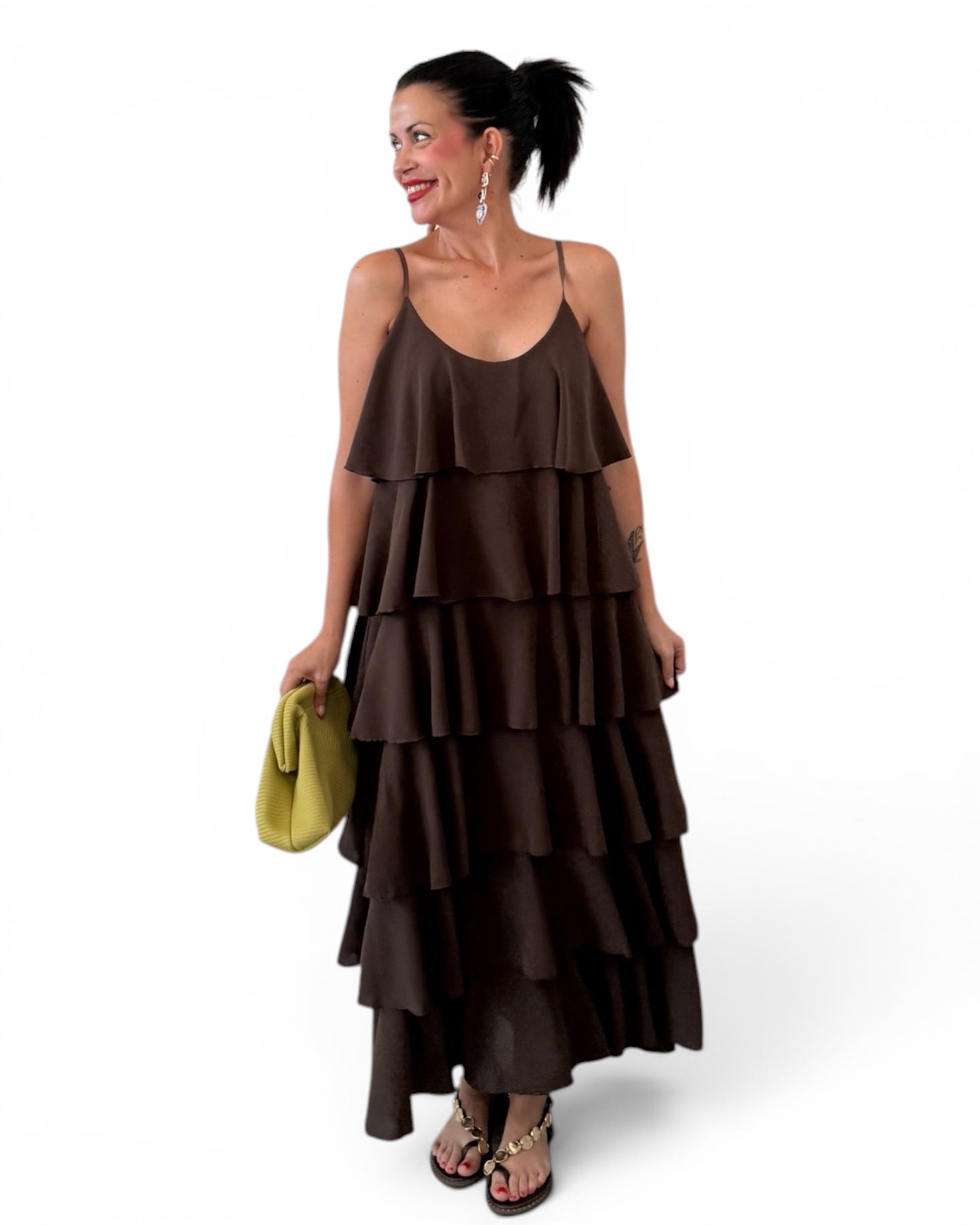 Vestido volantes Cuba chocolate