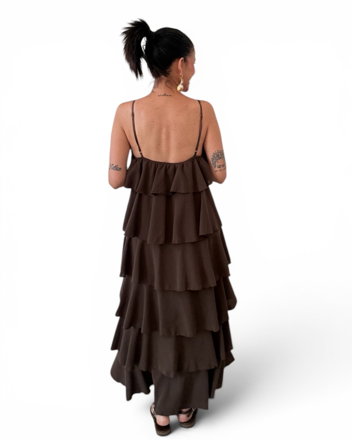 Vestido volantes Cuba chocolate