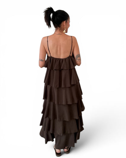 Vestido volantes Cuba chocolate