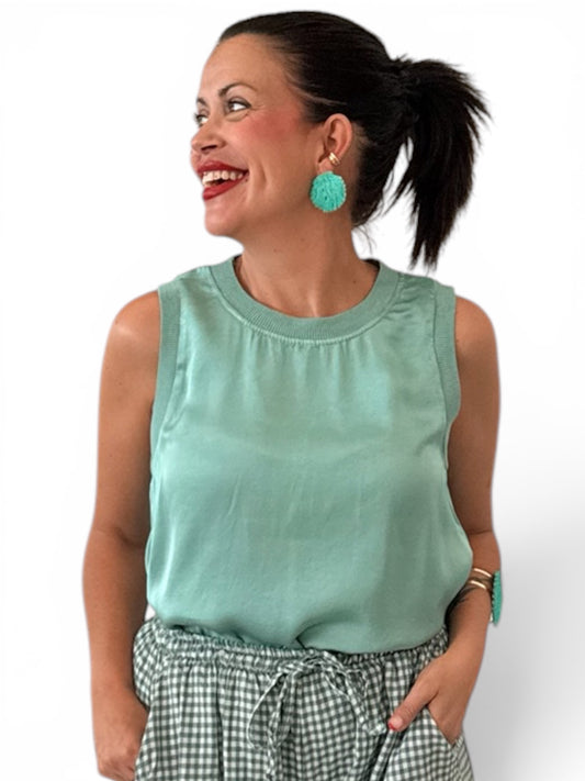 Blusa satinada turquesa