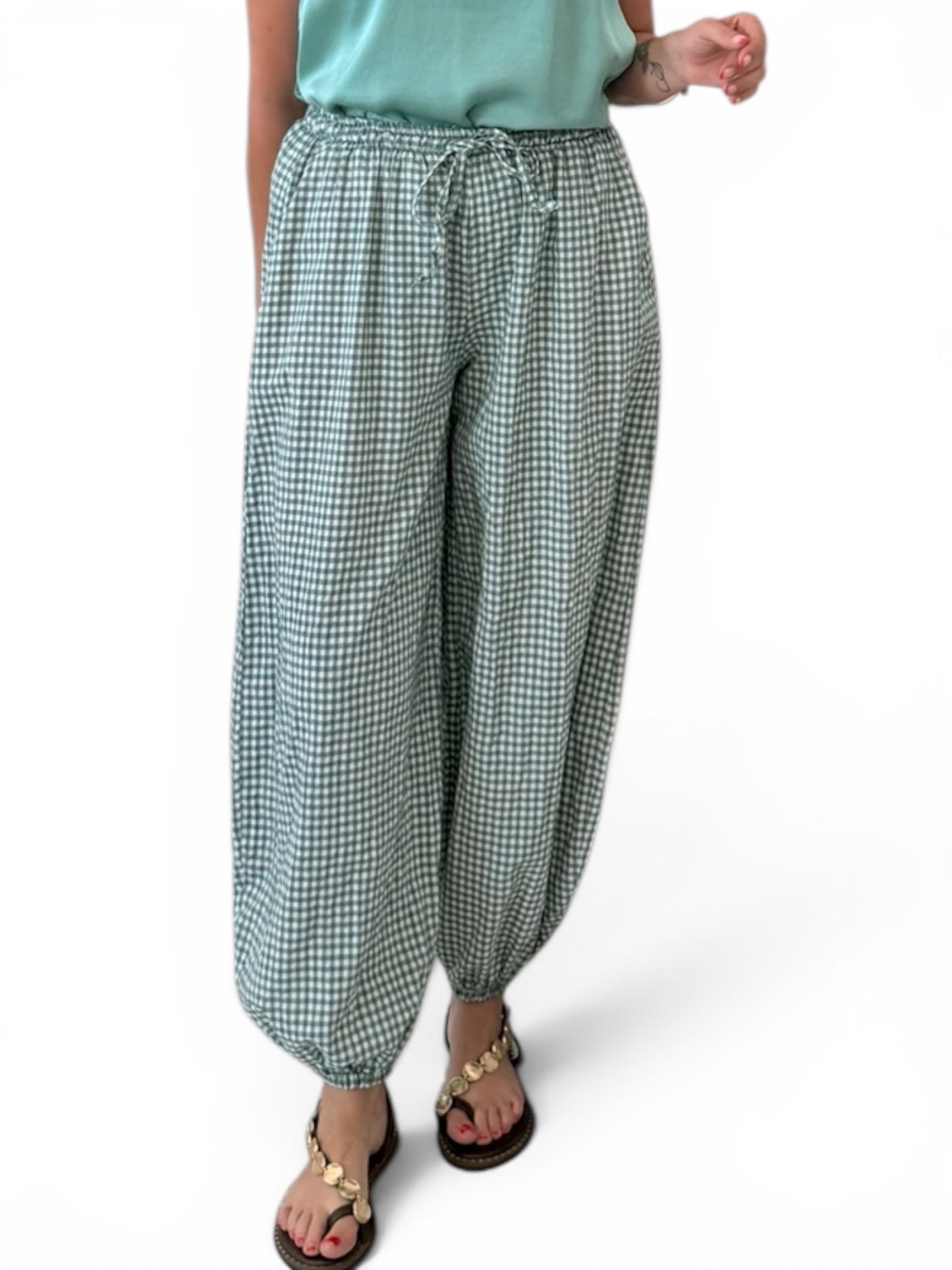 Pantalón Aladin turquesa vichy