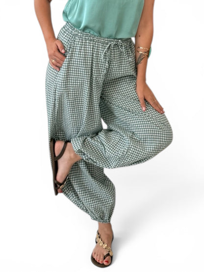 Pantalón Aladin turquesa vichy