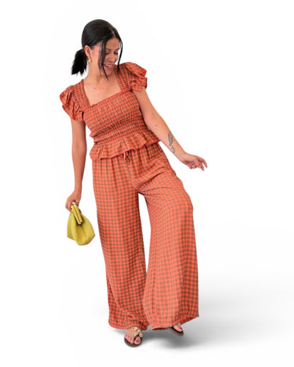Conjunto cuadro vichy orange