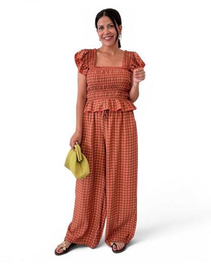 Conjunto cuadro vichy orange