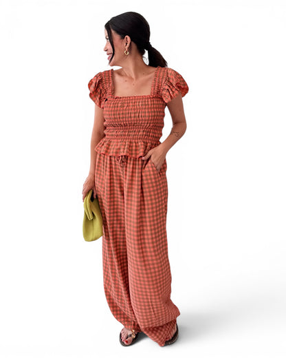 Conjunto cuadro vichy orange