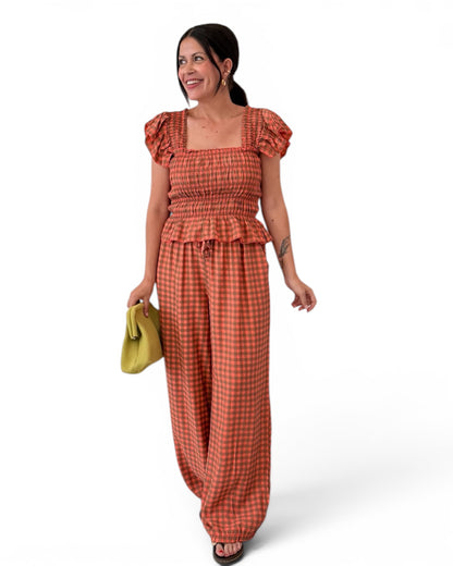 Conjunto cuadro vichy orange