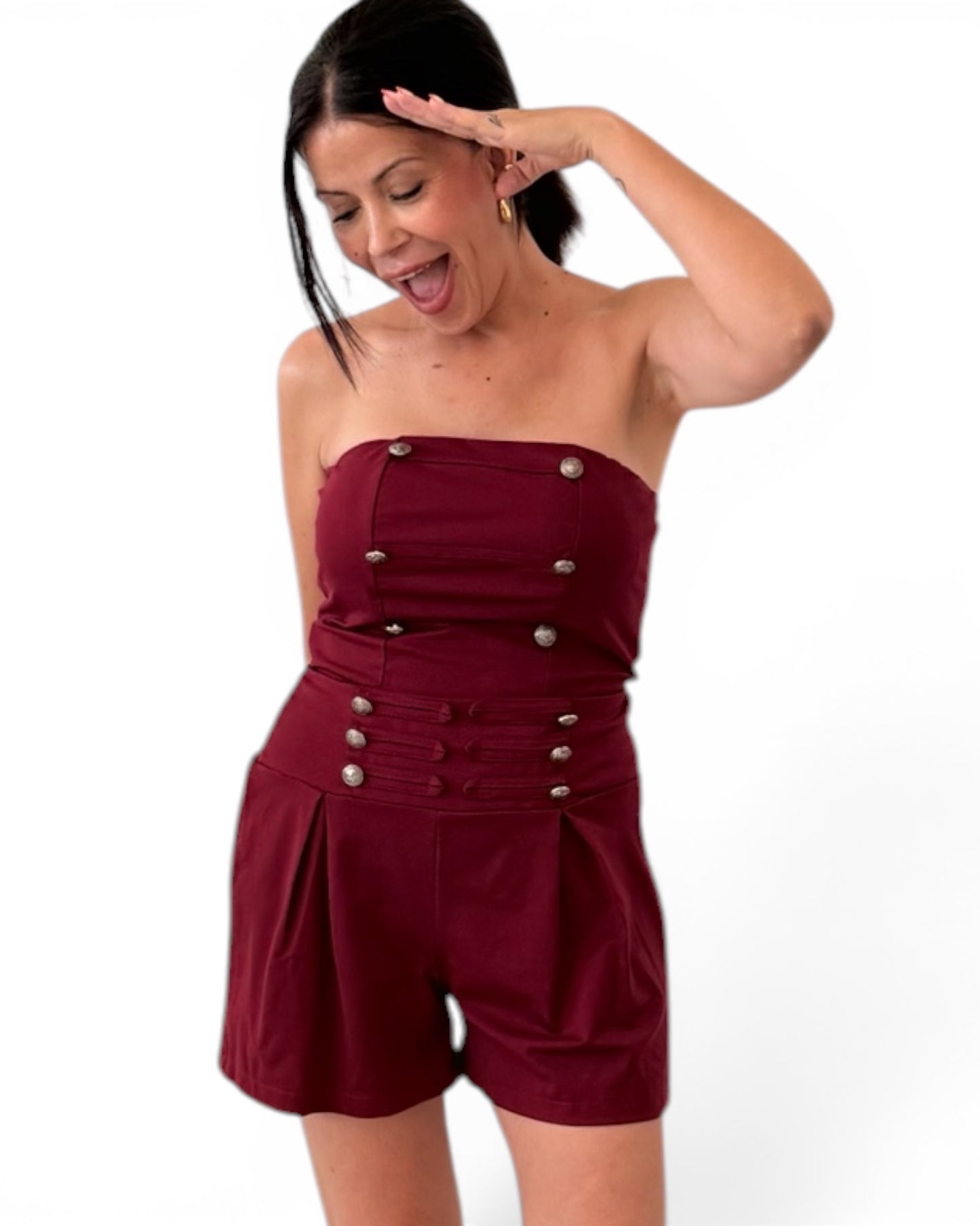 Pantalón burdeos  botones