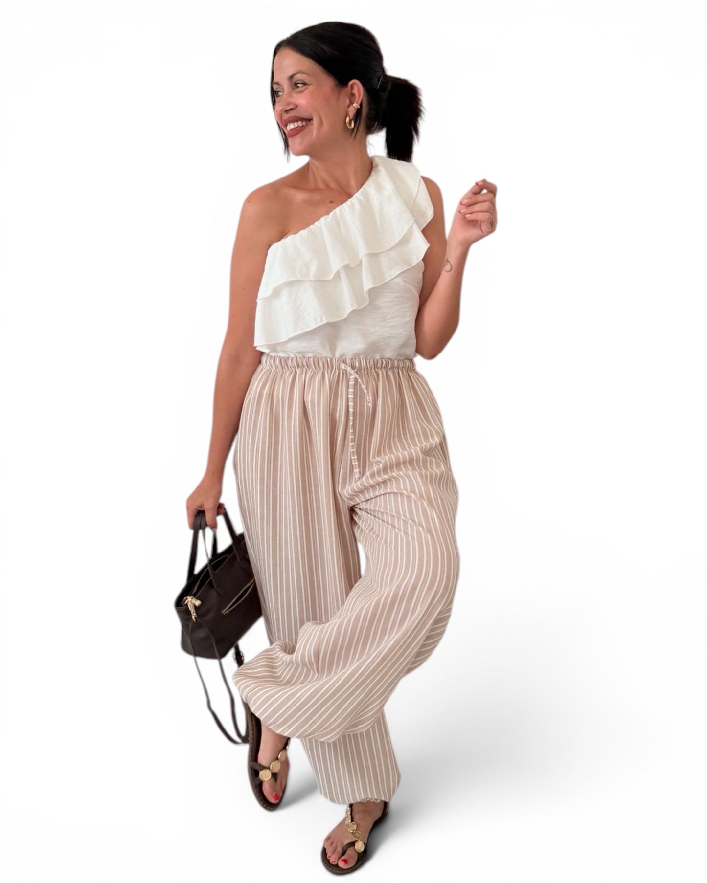 Pantalón aladin rayas beige