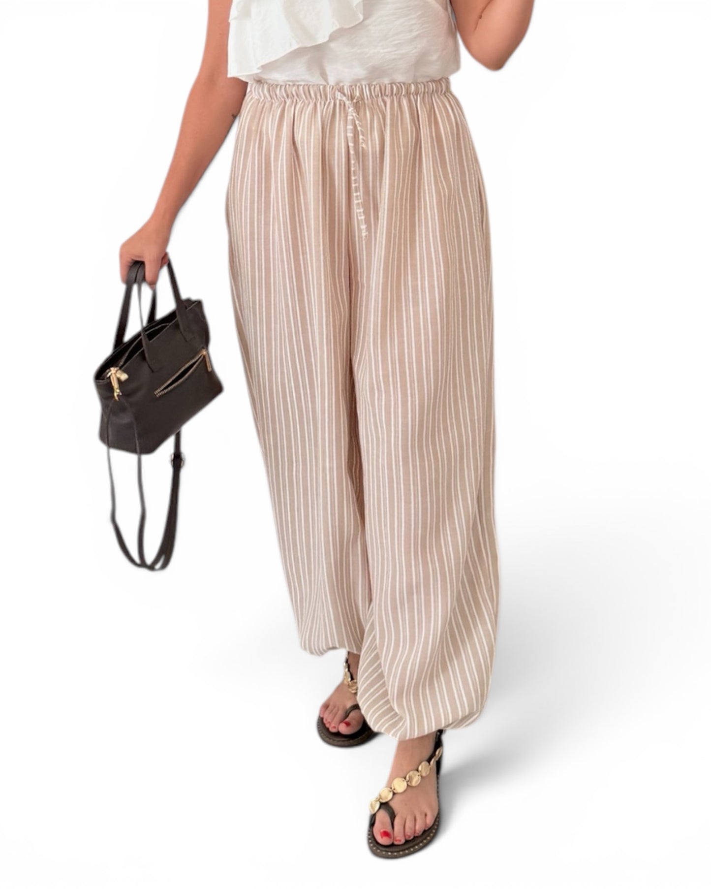 Pantalón aladin rayas beige