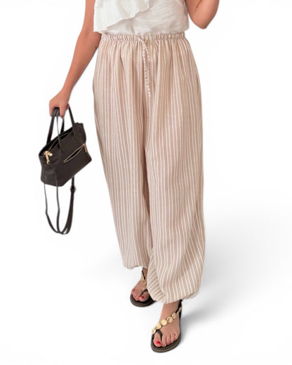 Pantalón aladin rayas beige