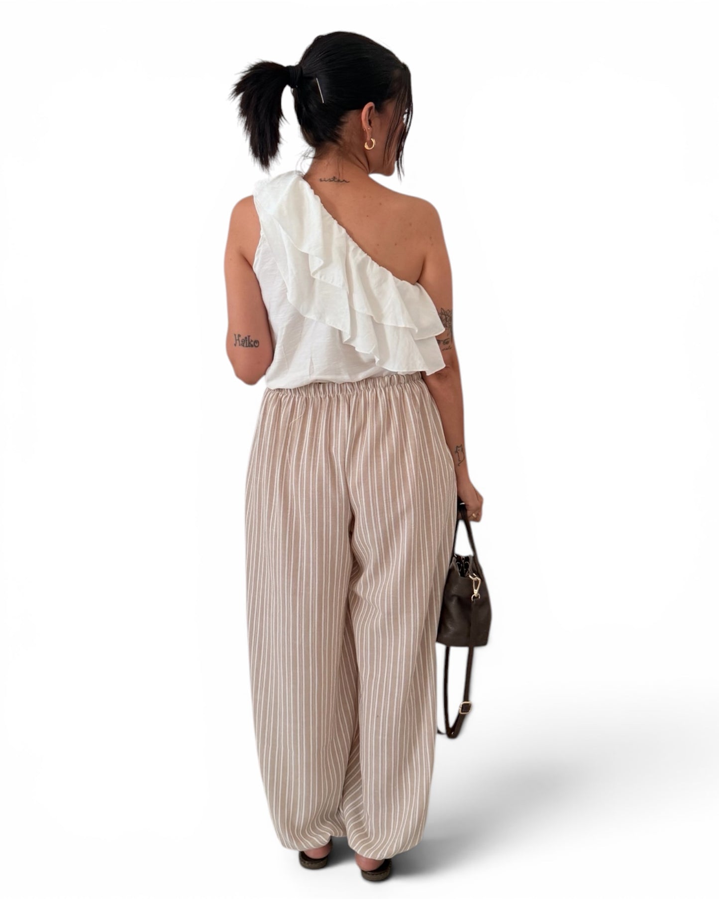 Pantalón aladin rayas beige