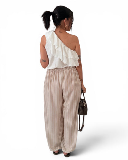 Pantalón aladin rayas beige