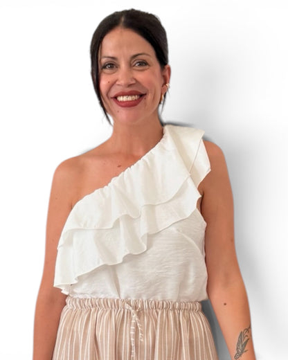 Pantalón aladin rayas beige