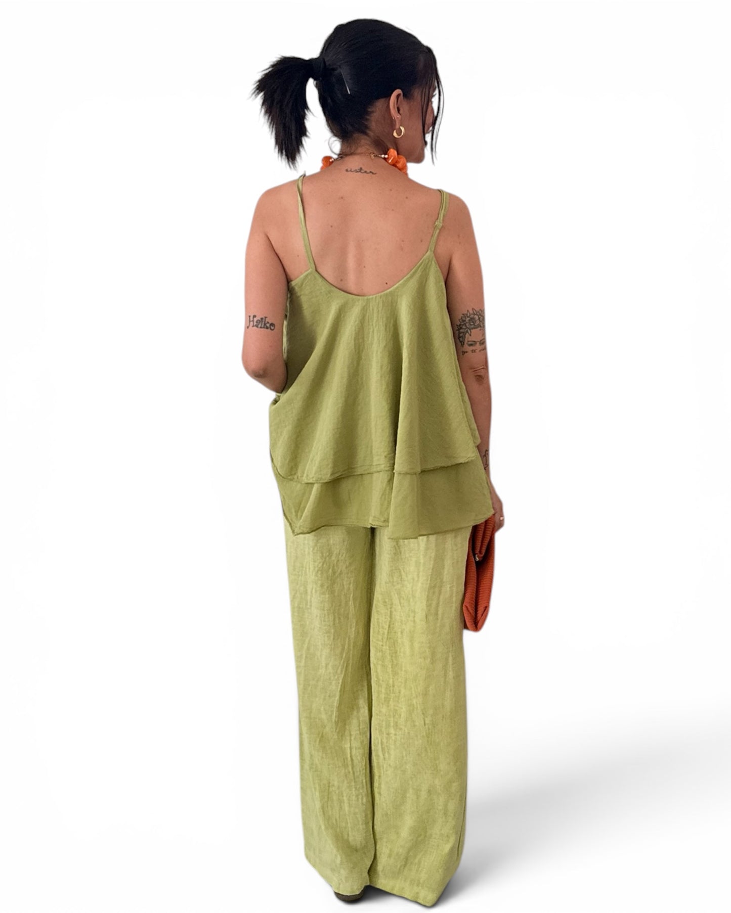 Pantalón Jaspeado lino/algodón verde