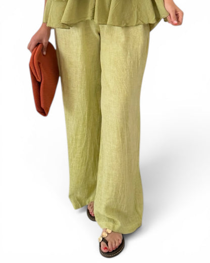 Pantalón Jaspeado lino/algodón verde