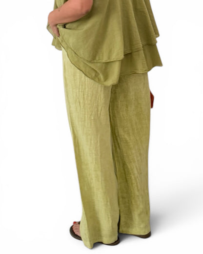 Pantalón Jaspeado lino/algodón verde
