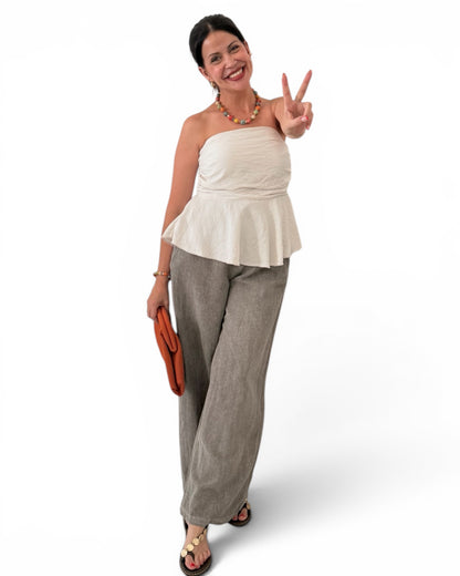 Pantalón Jaspeado lino/algodón taupé