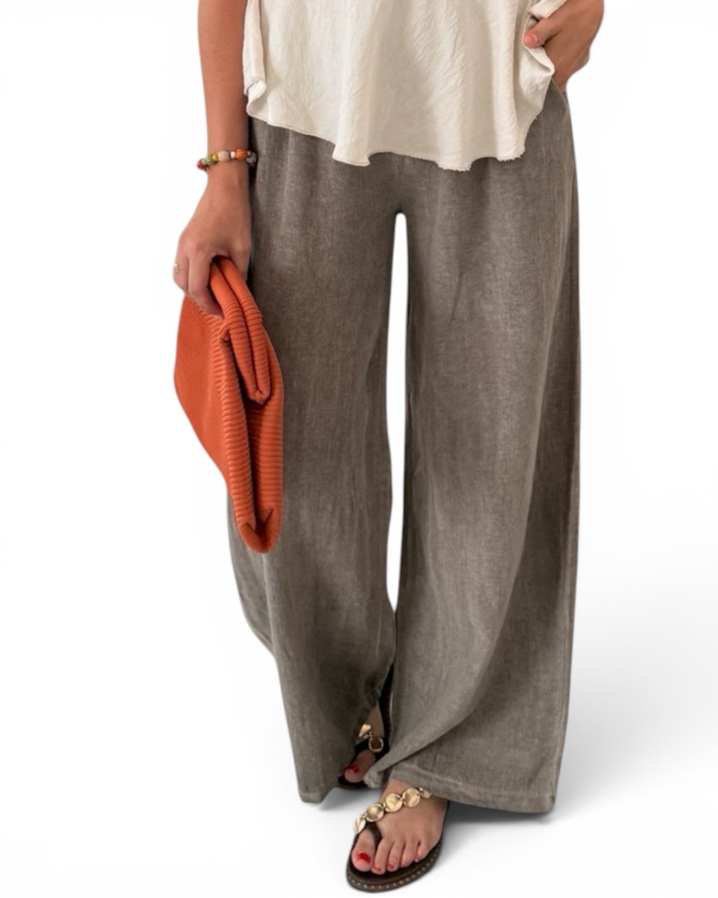 Pantalón Jaspeado lino/algodón taupé