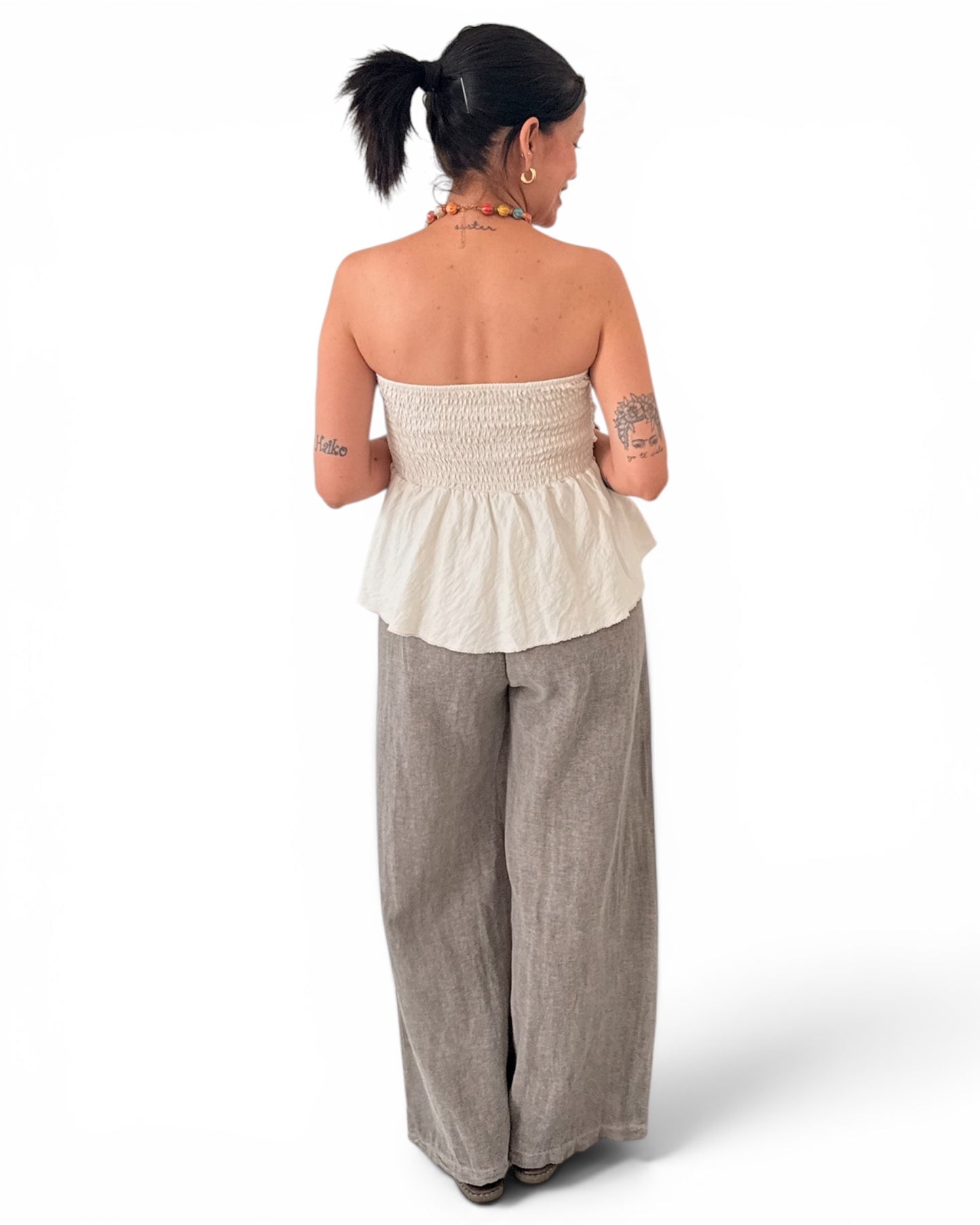 Pantalón Jaspeado lino/algodón taupé