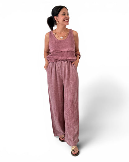 Pantalón Jaspeado lino/algodón lila