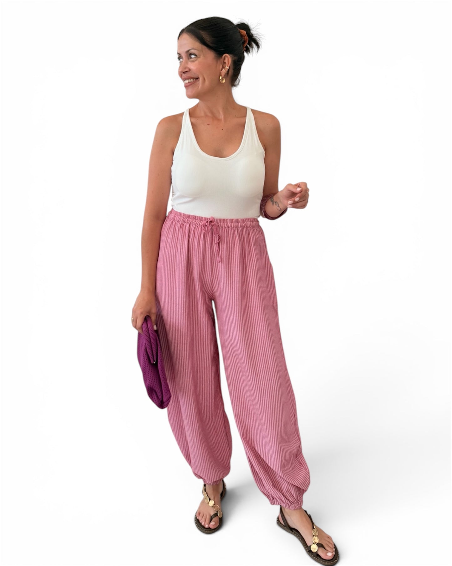 Pantalón Aladin rayas rosita