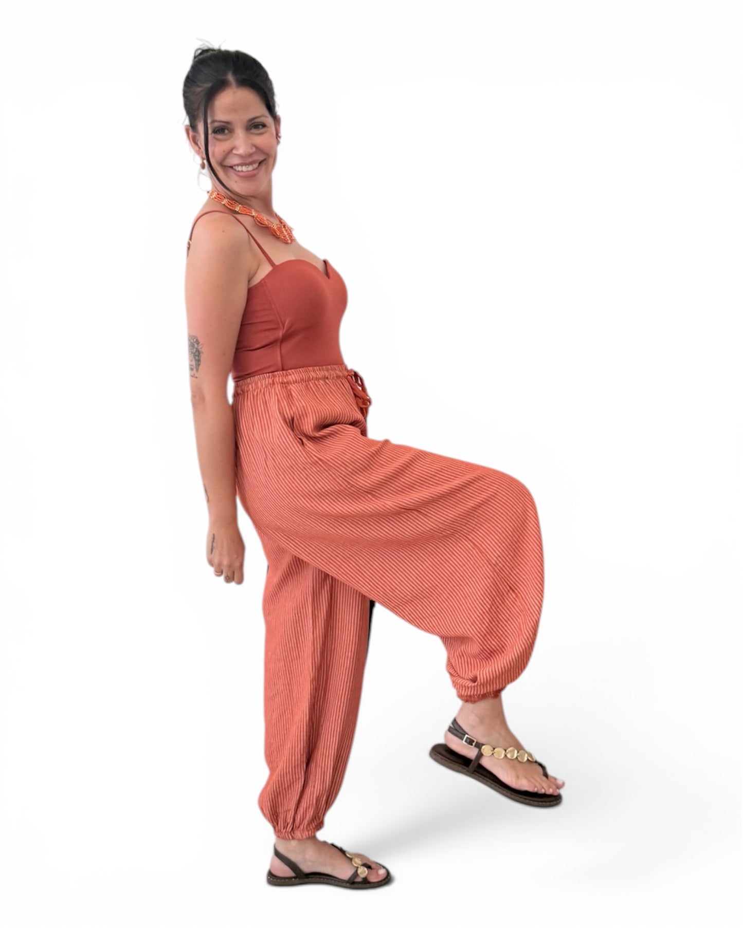 Pantalón Aladin rayas teja