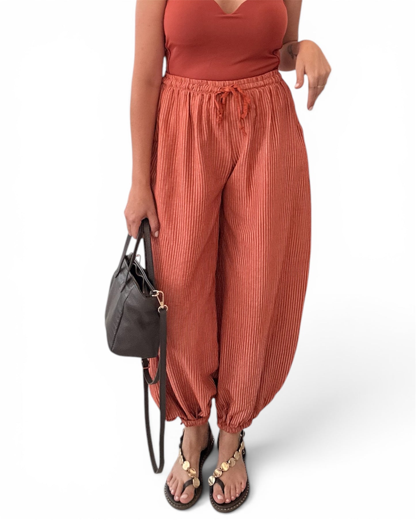 Pantalón Aladin rayas teja