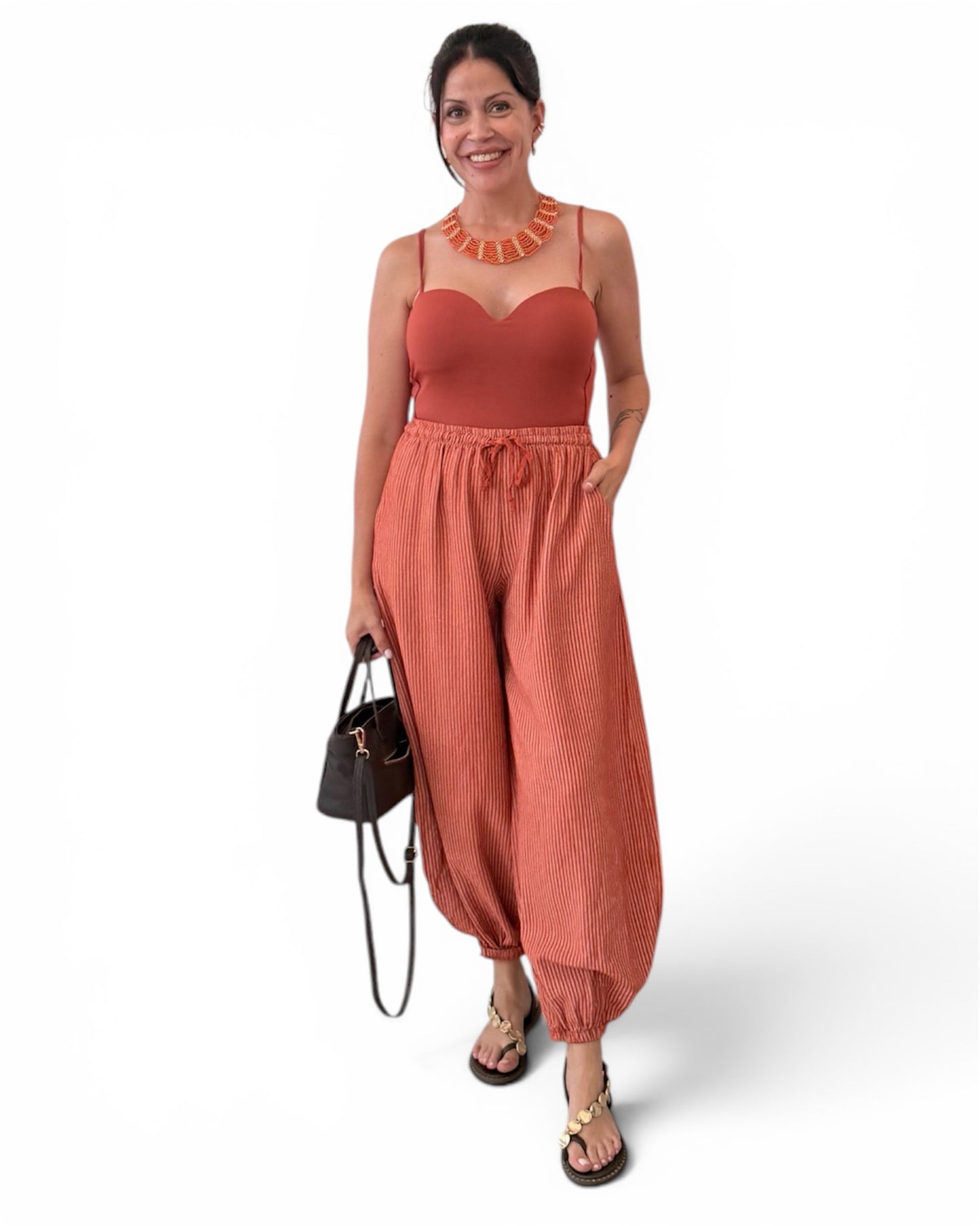 Pantalón Aladin rayas teja